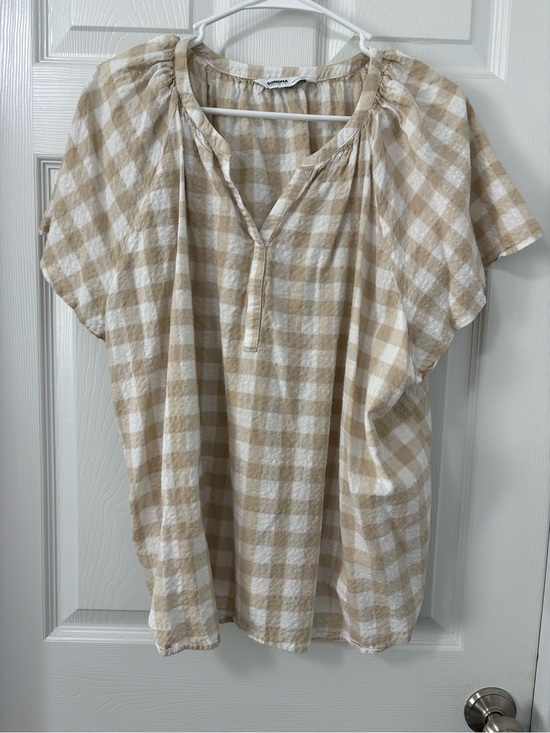 Sonoma Tops - Sonoma Beige and White Gingham Peasant Blouse